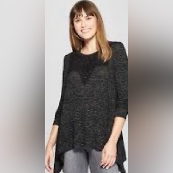 Knox Rose Black Striped Sharkbite Hem Long Sleeved top Large - Picture 1 of 7